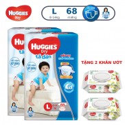 [Tặng 2 gói khăn ướt] Combo 2 Tã dán Huggies Dry Super Jumbo M76/L68